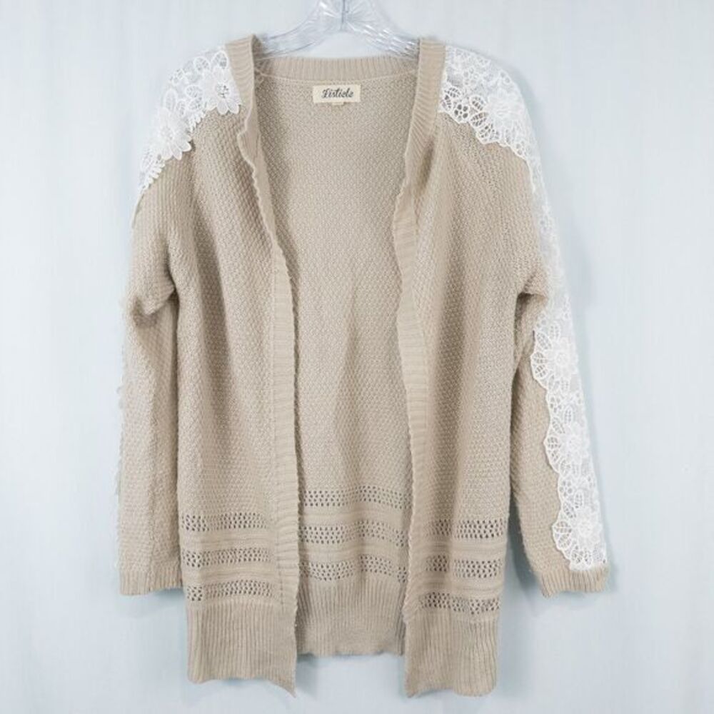 Listicle Acrylic Mohair Lace Doily Sleeve Open Cardigan Womens‎ M Cottage Boho